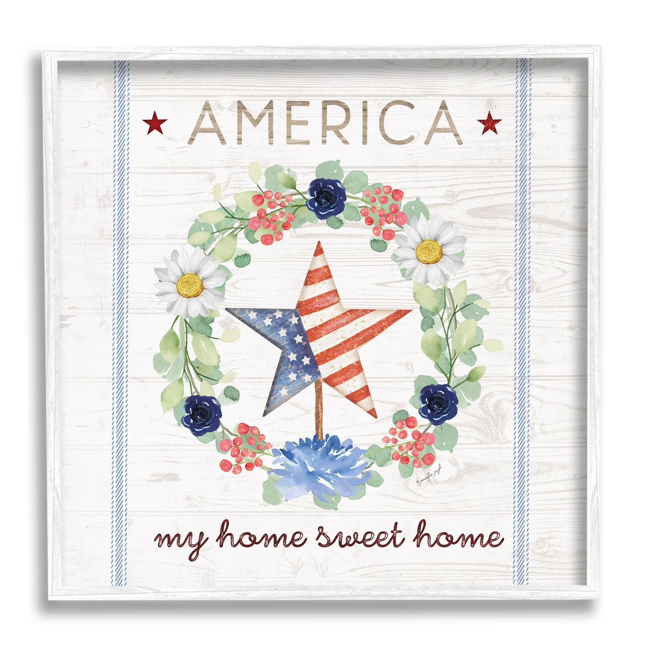 Stupell Industries America My Sweet Home Daisy Wreath Black Framed Giclee Art